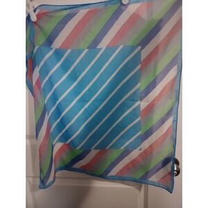 Vintage Italian Polyester Scarf 26" Square Blue Geometric Diagonal Stripe Retro